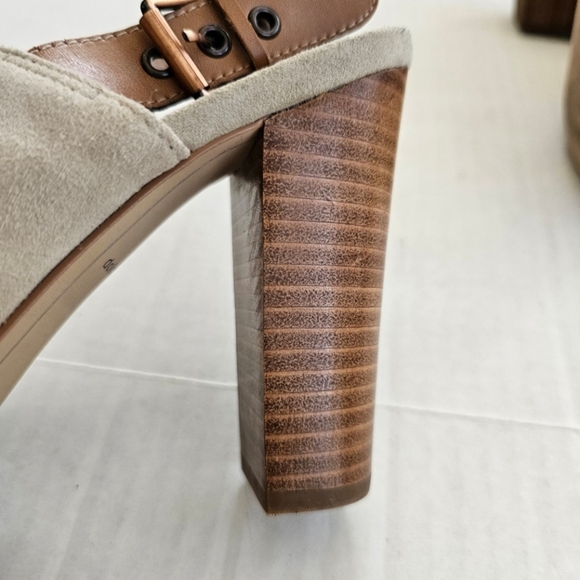 Dolce Vita taupe slingback mules size 8 suede peep toe 4 inch stacked heel - Picture 8 of 15